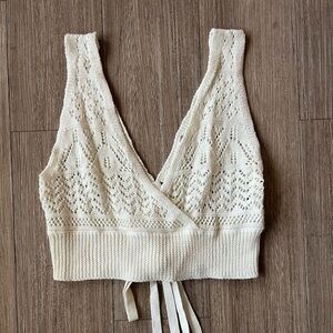 Cream Lace Knit Cropped Top